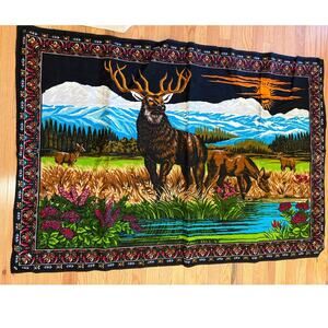 Vintage Elk Deer Wilderness Tapestry Wall Hanging 100% Cotton 56x39 Den Decor